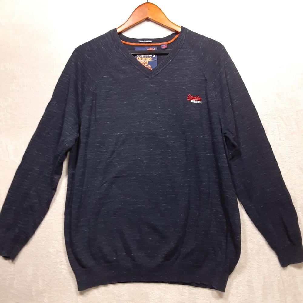 Superdry Orange Label Mens V-Neck Pullover Sweater Sz.XXL/Navy Blue Heather